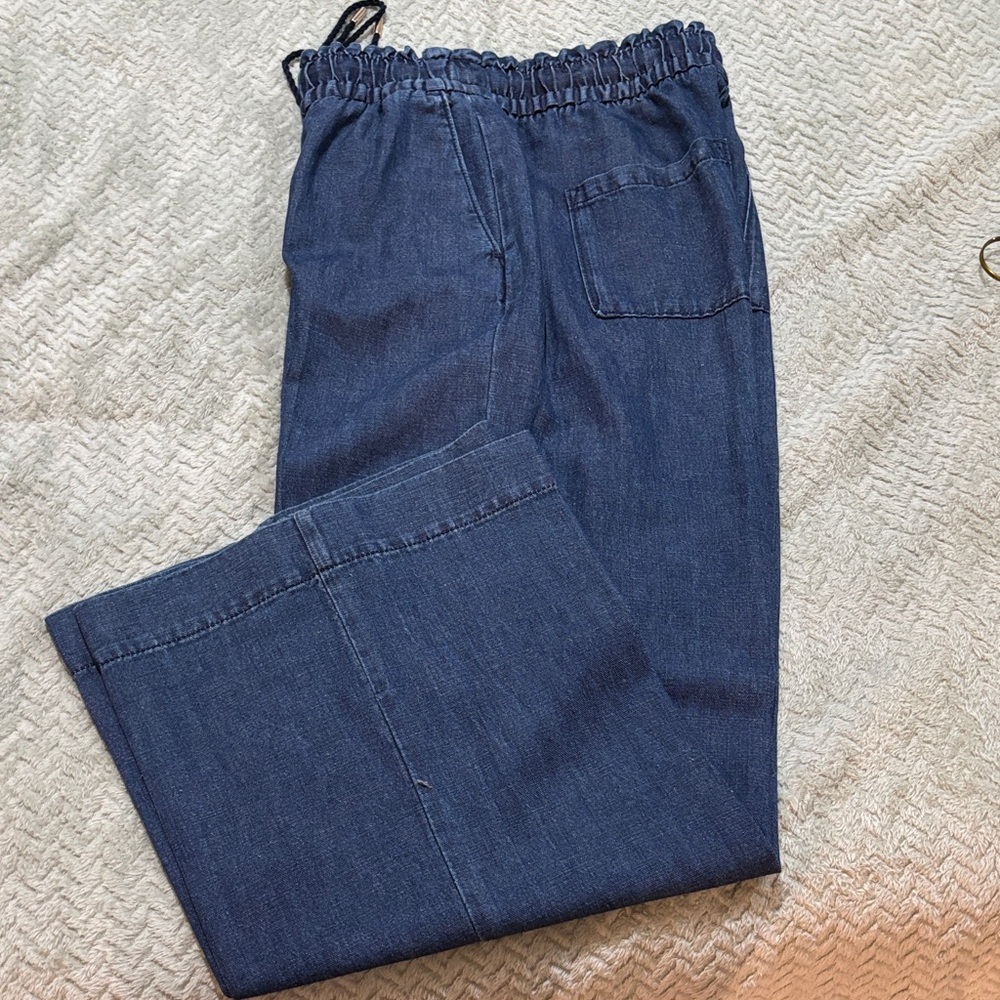 Ann Taylor Navy Drawstring Denim Trousers